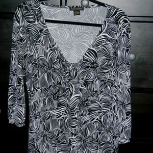 Black & White Floral/Zebra Print Blouse 3/4 Sleeve